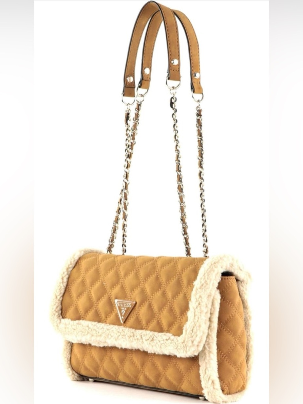 Guess Quilted Tan Shoulder Bag